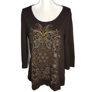 Gloria Vanderbilt Brown and Gold top